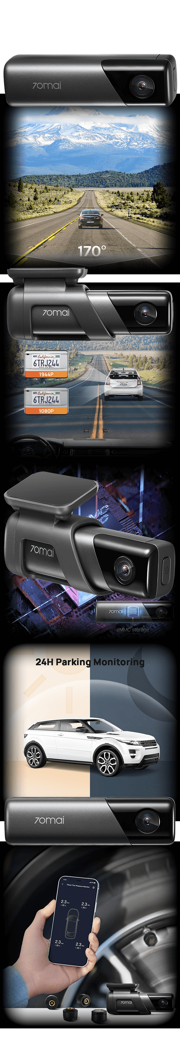 70mai Dash Cam M500 eMMC Storage 1944P Car DVR Voice Control 170°FOV 24H  Parking Monitoring ADAS Support Tire Pressure Sensor - AliExpress